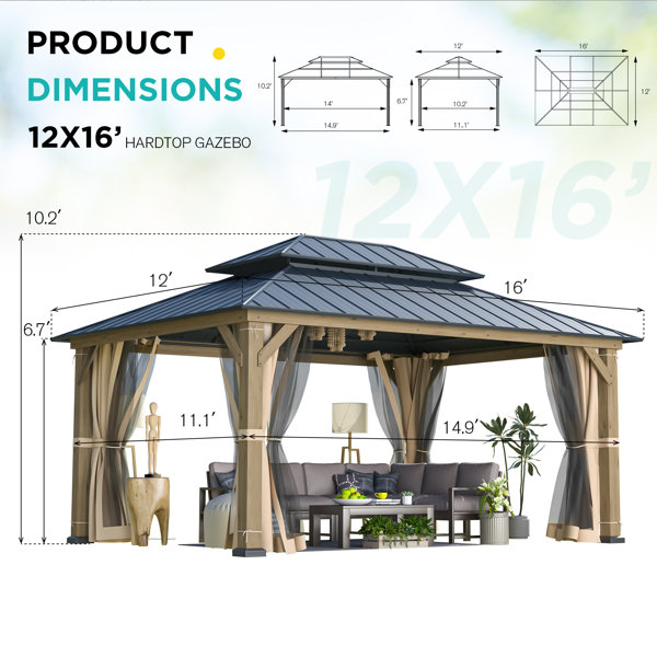 EROMMY 16 Ft. W x 12 Ft. D Wood Patio Gazebo | Wayfair